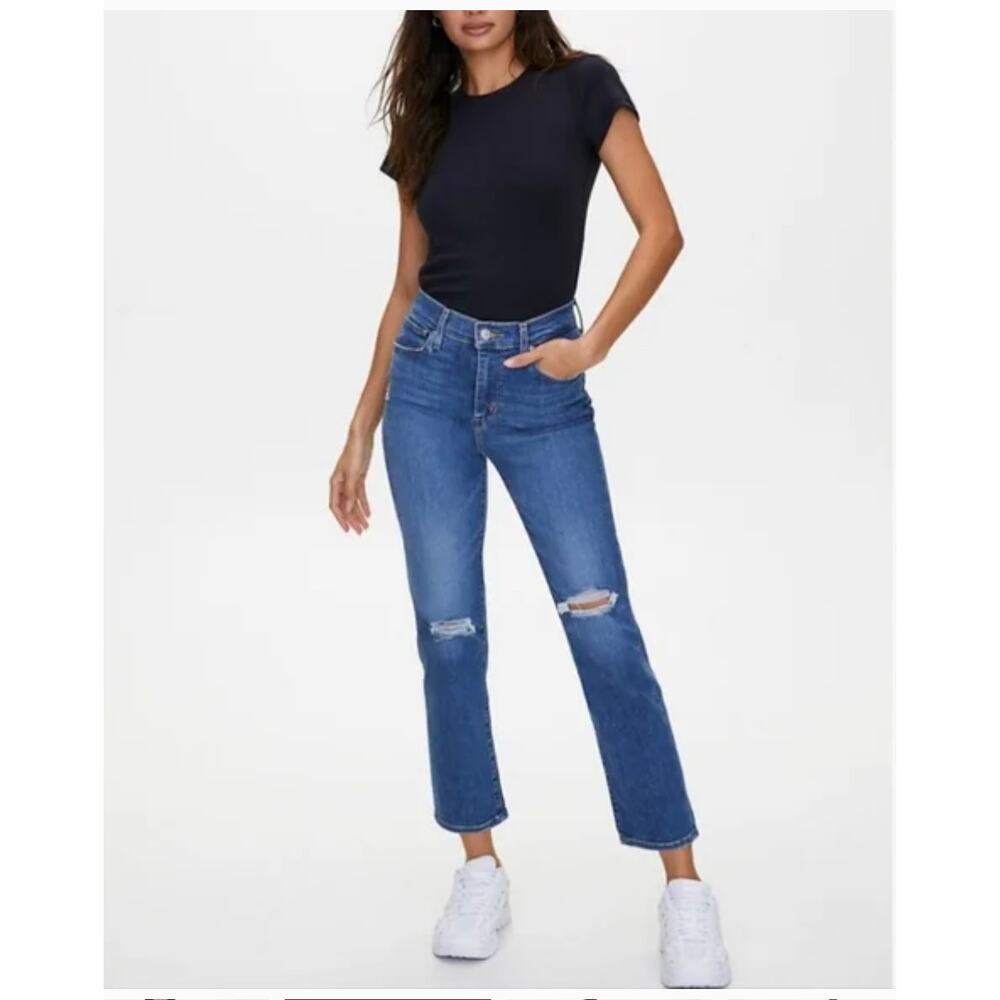 Levis 724 high hi rise straight 28 womens denim jeans distressed cutoff